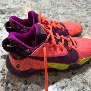 Freak Nike Basketball shoes. Size US 6y. Neon, orange, purple and lime green